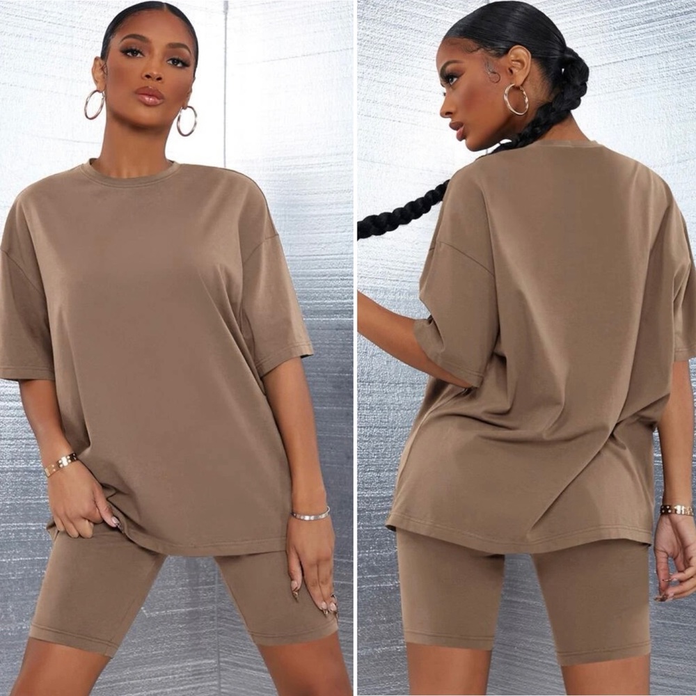 Solid Top & Bike Shorts Set